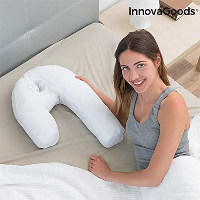 Innovagoods Ergonomiczna poduszka w kształcie litery U do spania na boku, idealna dla kobiet w ciąży, zapewnia spokojne oddychanie, zmniejsza chrapanie, bawełna i poliester, biała, poduszki ortopedyczne na szyję macicy 39 x 57 x 14 cm Naty Shop