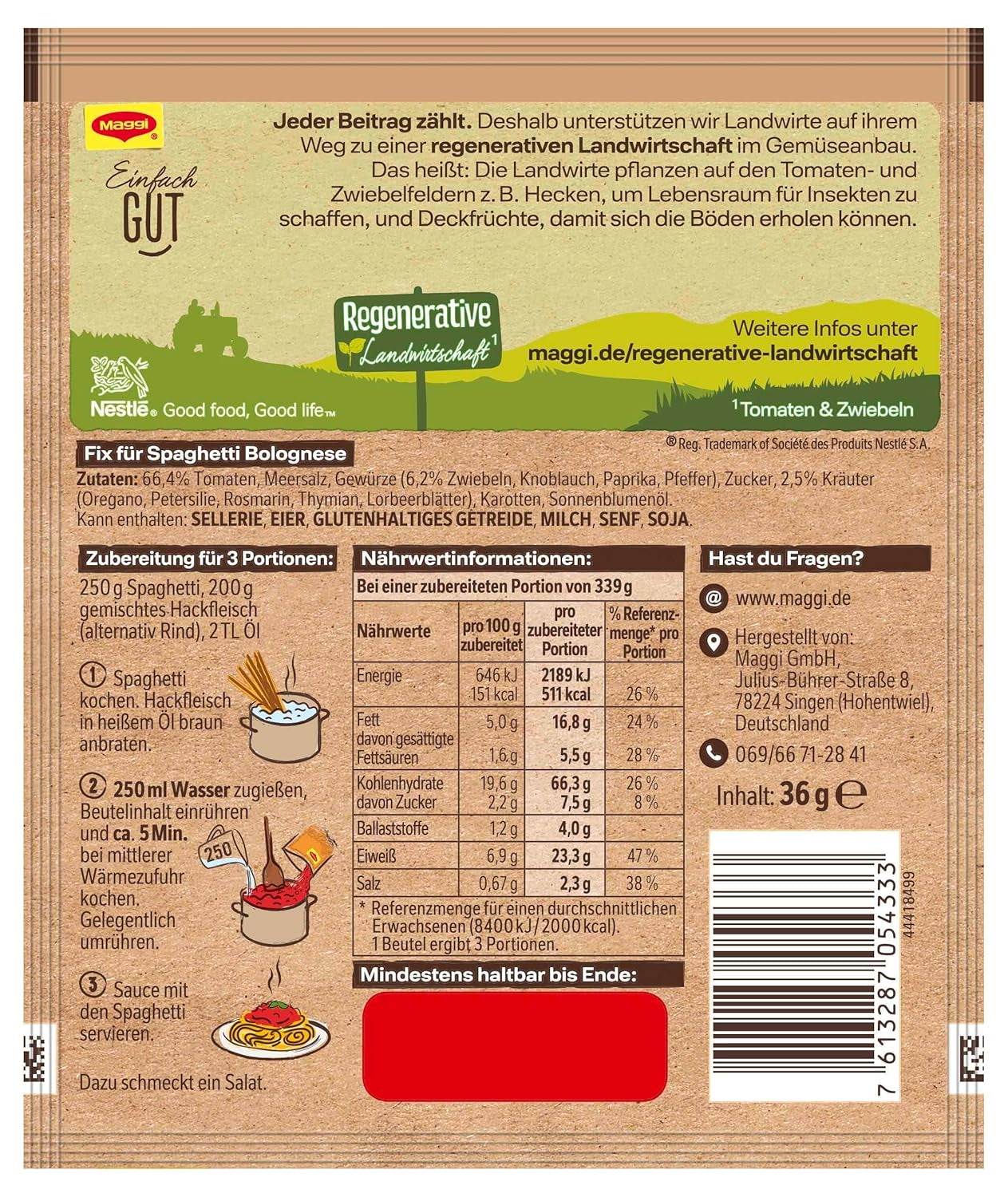 MAGGI Fix do Spaghetti Bolognese, Würzmischung, 100% naturalne składniki, na 3 porcje, 1 opakowanie (1 x opakowanie 36 g)