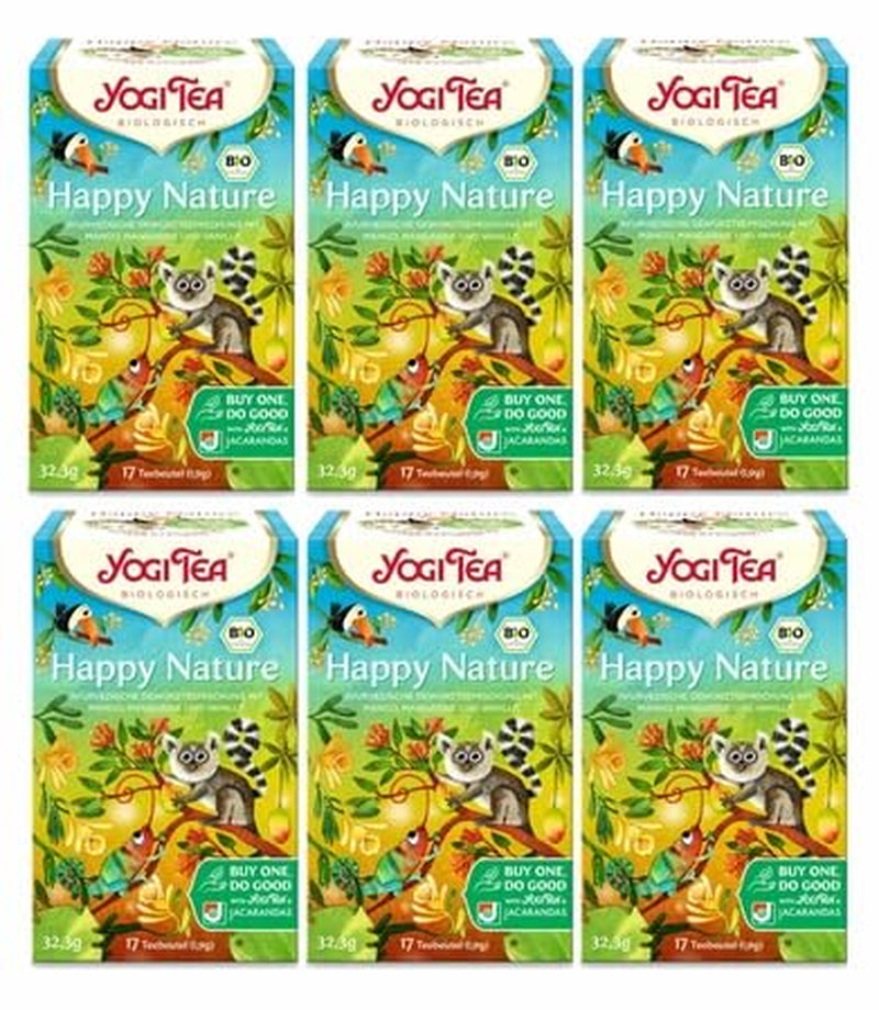Herbata Yogi - Happy Nature, kup jedną i czyń dobro, organiczna herbata ziołowa z przyprawami ajurwedyjskimi, mango, mandarynka, mieszanka wanilii, herbata Yogi 6 opakowań, 6X17 torebek na herbatę (łącznie 102 torebek na herbatę)