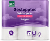 Papier toaletowy Amazon, 3-warstwowy pikowany, aksamitnie miękki, 36 rolek (9 rolek, opakowanie 4 sztuk), 200 arkuszy w rolce, certyfikat Fsc