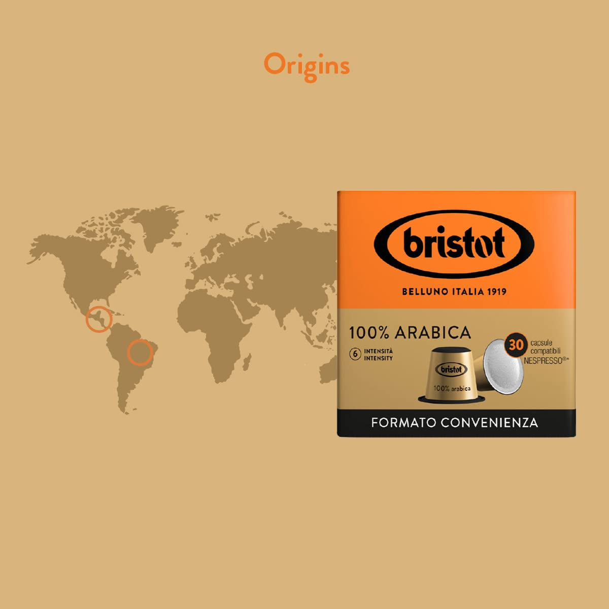 Bristot, kawa 100% Arabica – 120 kapsułek kompatybilnych z Nespresso – Kaffeemischung aus Mittelamerika und Brasilien, Schokolade und Trockenfrüchtenoten – 4 Packungen na 30 kapsułek