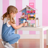 Drewniany domek dla lalek Olivia's Little World 360 dla dzieci, lalki 3,5 cala i 12 akcesoriów, wielokolorowy TD-13260C