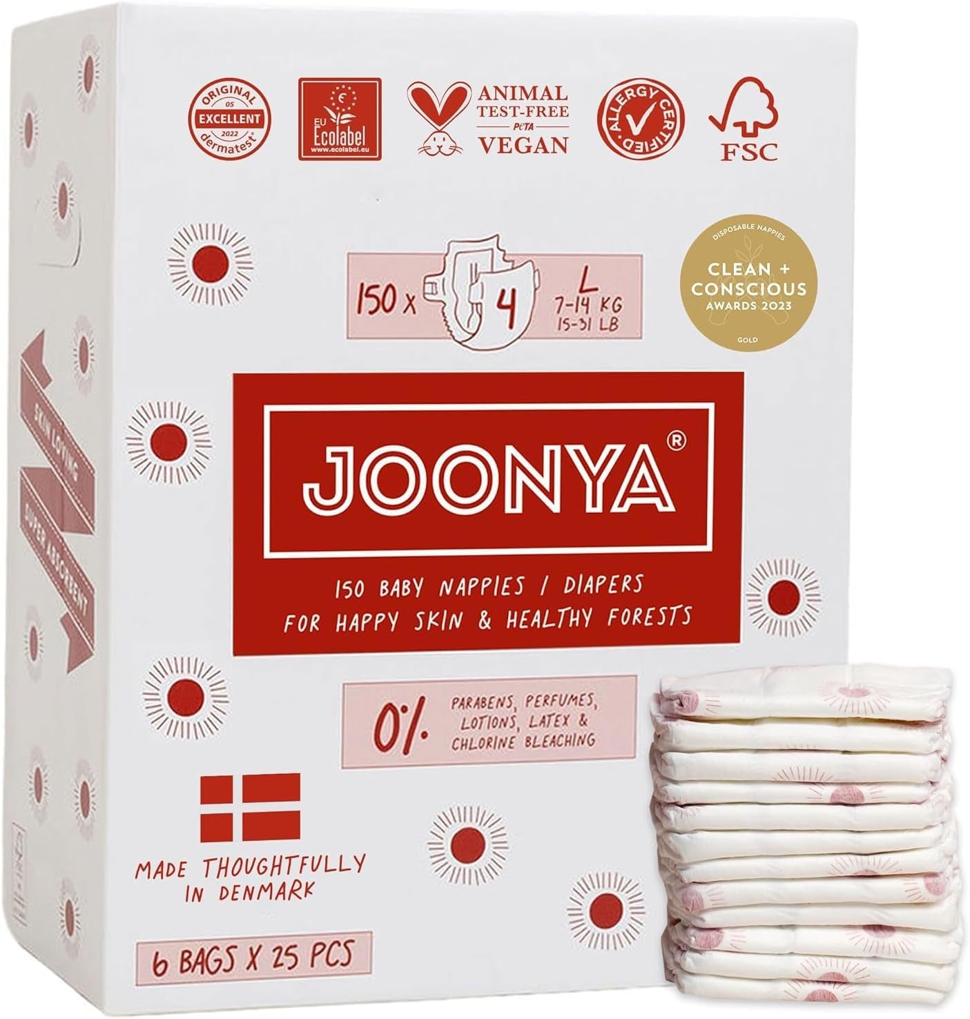 Pieluchy dziecięce rozmiar 3M (4-8 kg) - 1 worek 28 szt. - Nie zawierają szkodliwych substancji, są przyjazne dla środowiska, bardzo chłonne, nadają się do stosowania na noc, ultracienkie i miękkie - Wyprodukowano w Danii