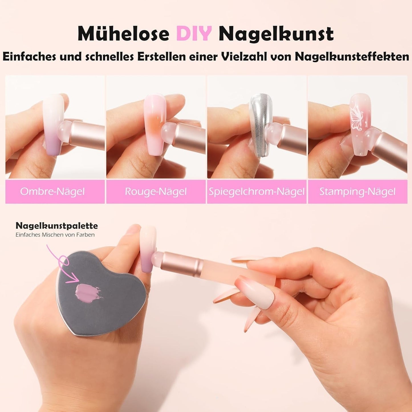 Aokitec 14 Stück Silikon Tool Nägel Pinsel Für Gel Naillac UV, Wiederwendbare Gel Pinsel Für UV Nailack Chrome Nail Powder, Nail Art Zubehör Für Ombre Blush Mirror Effekt, Nägel Selber Machen