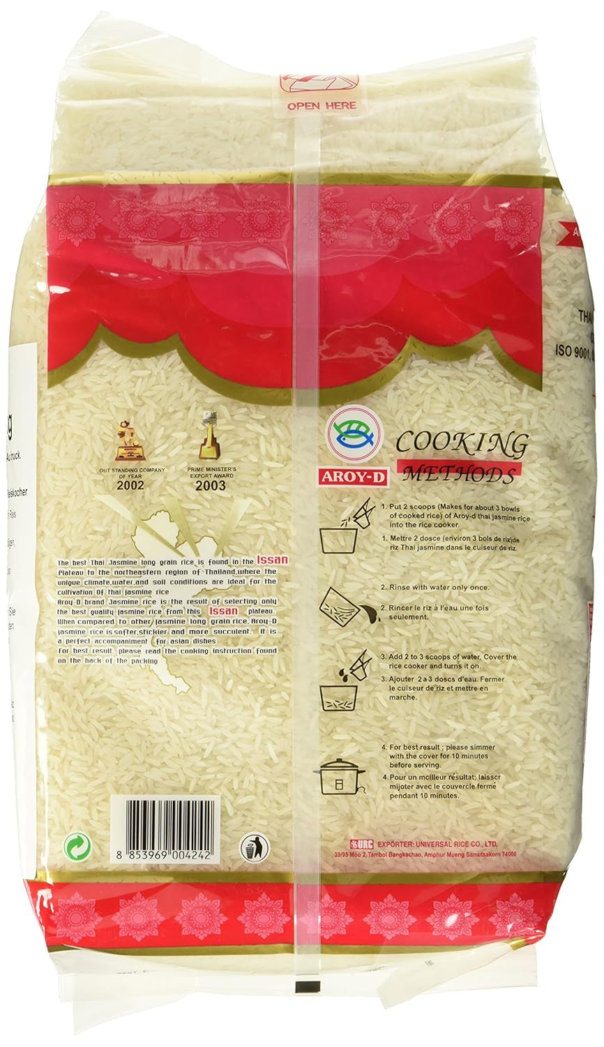 Ryż pachnący Aroy-D, ryż długoziarnisty 100%, 1 opakowanie (1 x 5 kg)