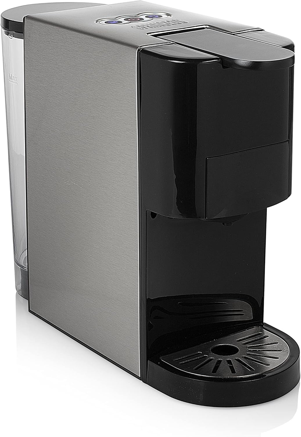 Wielokapsułkowy ekspres do kawy Princess 5 w 1 - kompatybilny z podkładkami Nespresso, Dolce Gusto, Lavazza a Modo Mio i ESE, pojemność 0,8 l, 1450 W, srebrny, czarny