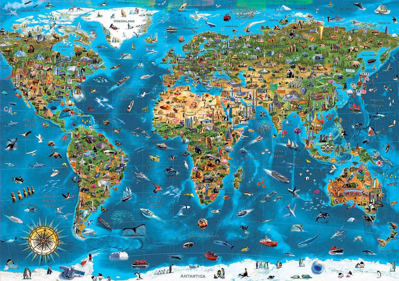 Educa - Puzzle 1000 elementów dla dorosłych | Cuda świata, puzzle 1000 elementów dla dorosłych i dzieci, atrakcje turystyczne, mapa świata. Układanka dla dorosłych od 14 lat (19022) Puzzle Naty Shop