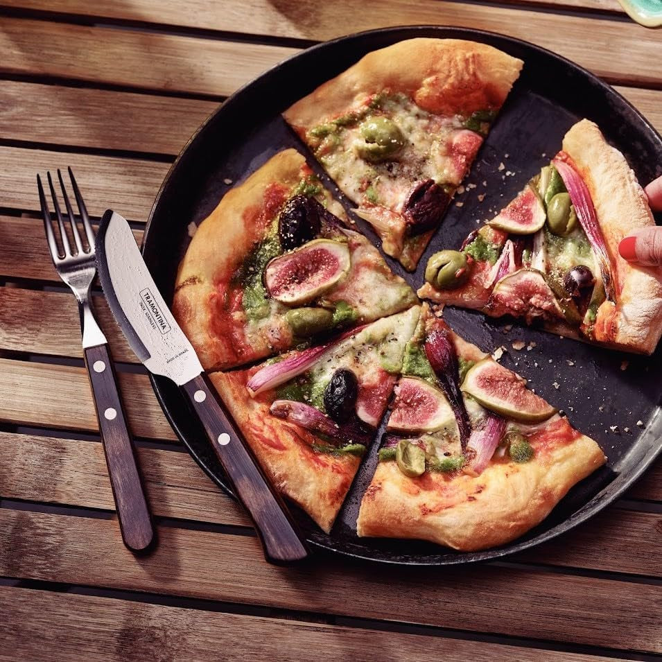 Tramontina PIZZA Besteck, 8-częściowy zestaw, Für 4 Personen, Rostfreier Edelstahl, Fsc-Zertifizierte Holzgriffe, Spülmaschinenfest Kitchen Naty Shop