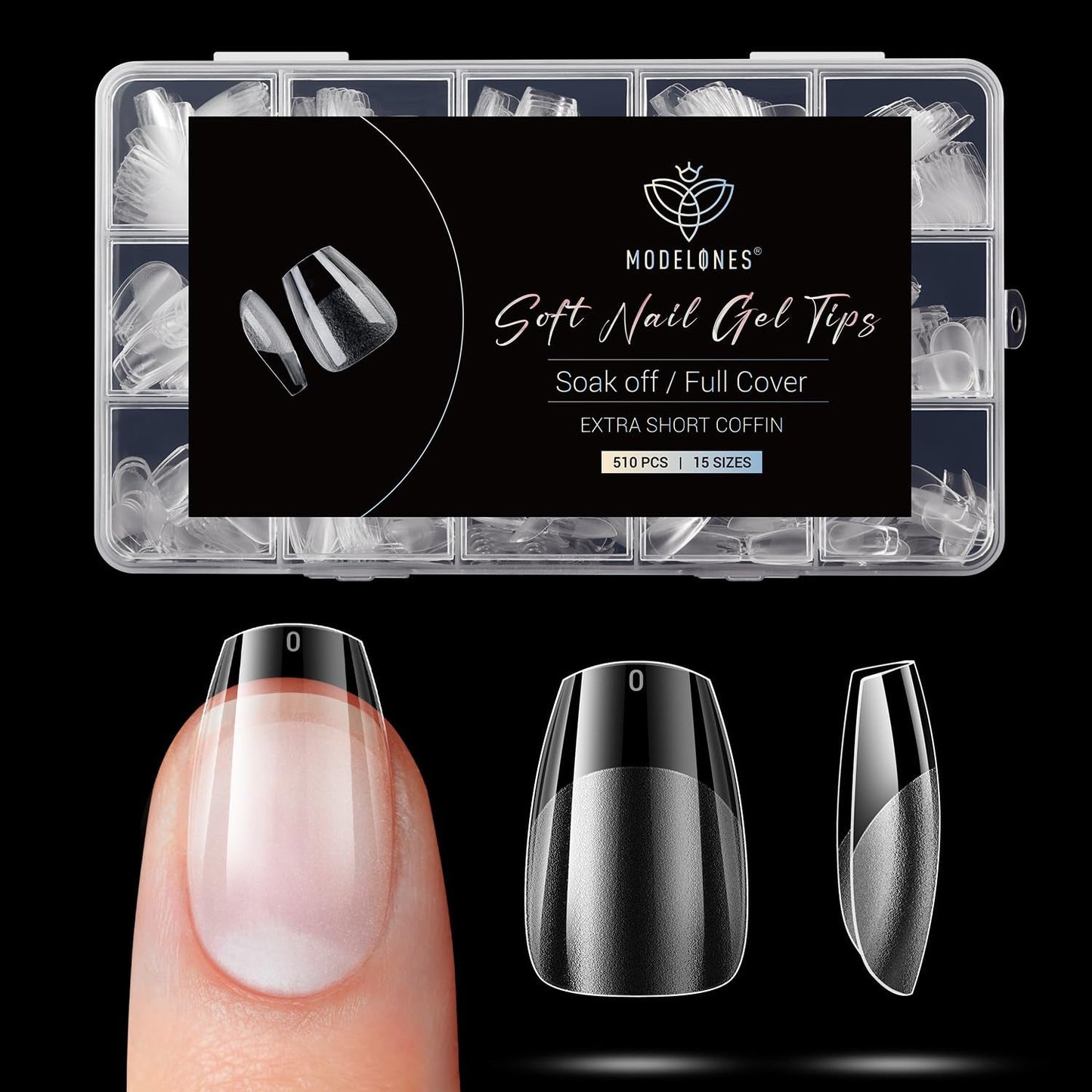 Modelones Tipsy 510 sztuk - Zestaw Tipsów Full Cover, Zestaw Tips Żelowych, Tipsy z żywicy PMMA do polerowania, Sztuczne paznokcie do klejenia na Nail Art DIY, Short Squoval