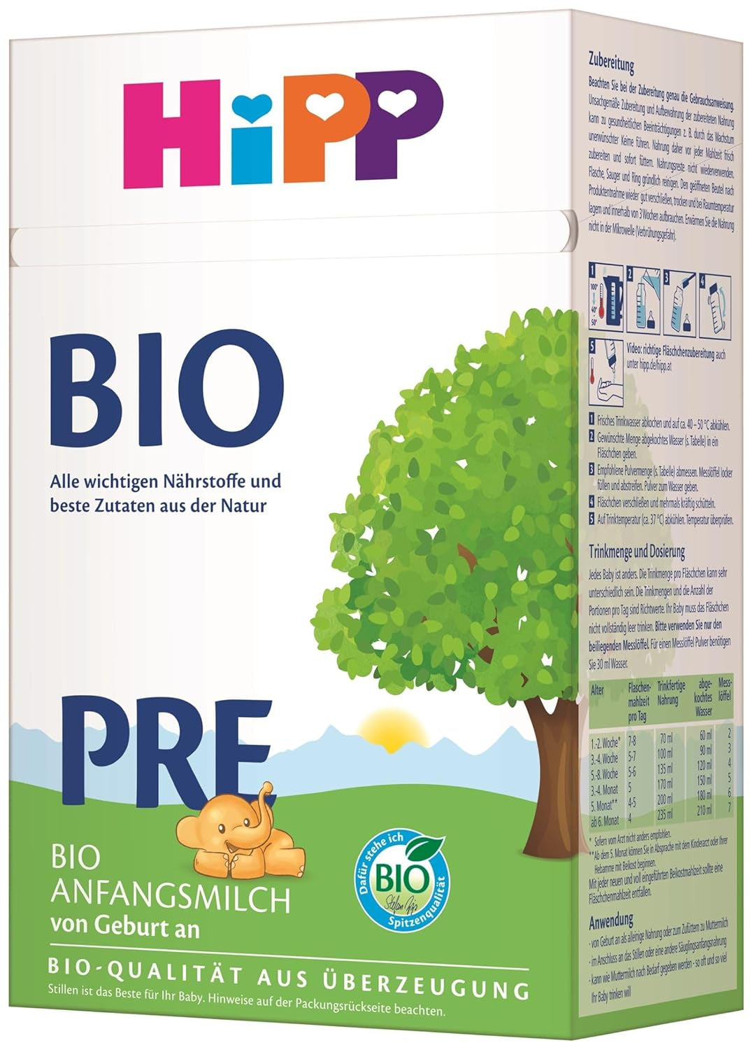 Organiczne mleko dla niemowląt HiPP PRE (4 x 600g), od urodzenia, zawiera wyłącznie laktozę jako węglowodan, najwyższej jakości organicznej