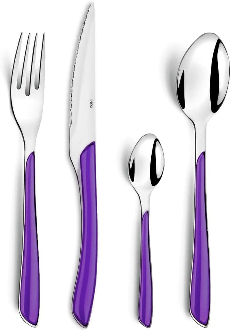 Sztućce Amefa ECLAT dla 4 osób, stal nierdzewna z wysokiej jakości plastikowymi uchwytami w kolorze fioletowym, 16 sztuk Kitchen Naty Shop
