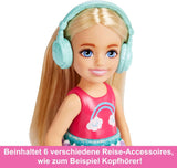 Barbie Chelsea Lalka i akcesoria 6-częściowy zestaw podróżny dla szczeniąt zawierający klatkę dla psa HJY17