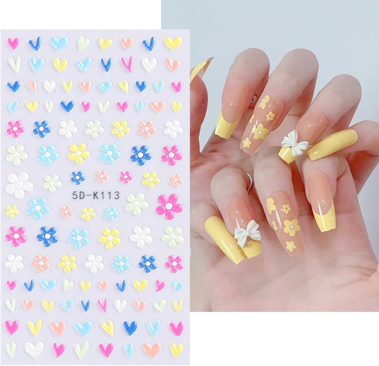 JMEOWIO 3D Nagelsticker Frühling Blumen 5 Blatt Nagelaufkleber 5D Stereoskopisch Selbstklebend Bunte Blüte Nail Art Naklejka Dekoracja Nageldesign Zubehör