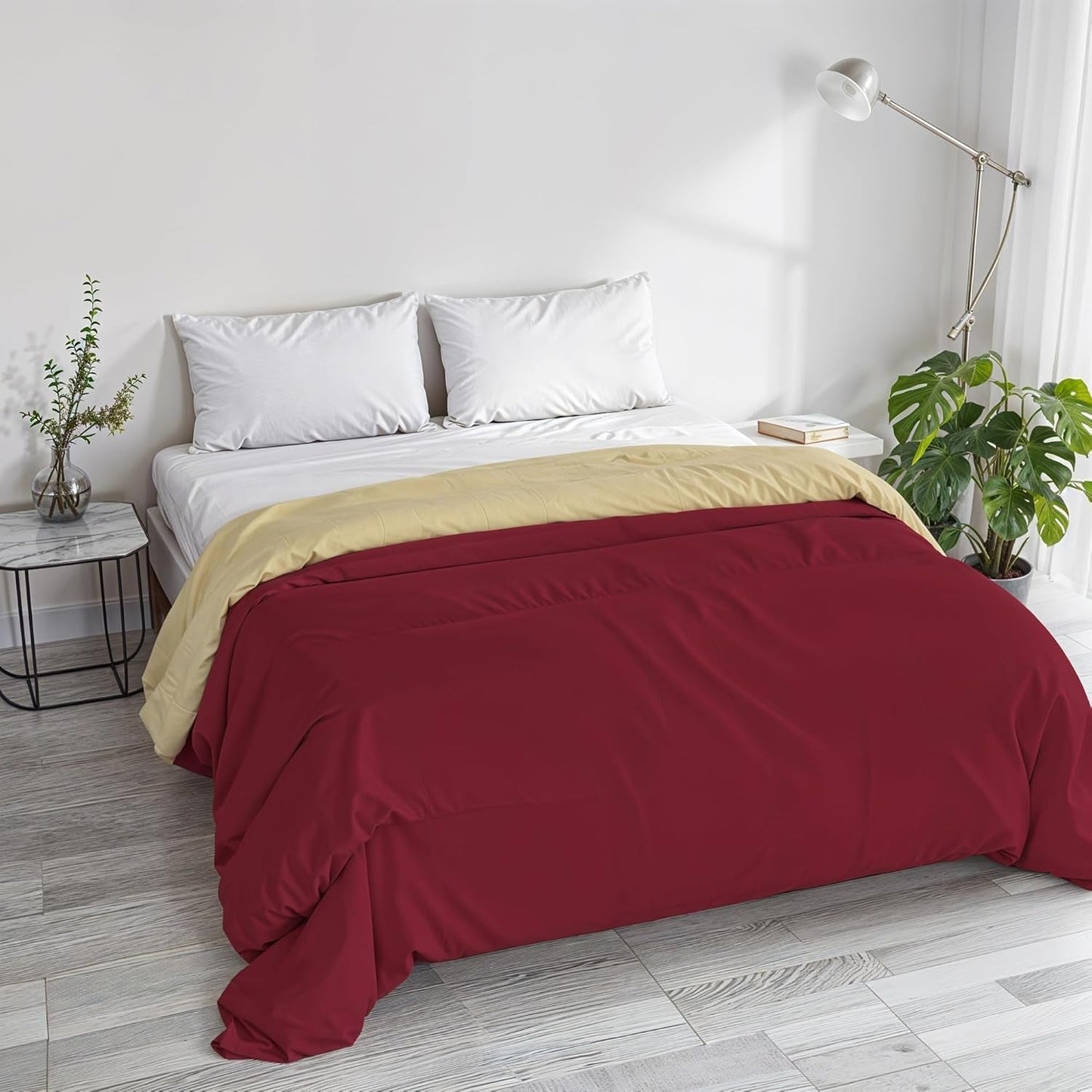 Podstawowa kołdra zimowa gładka z podszewką, ciemnozielona / kremowa, 200X245Cm Naty Shop Kołdry i kołdry Bordeaux/kremowy 250X245Cm