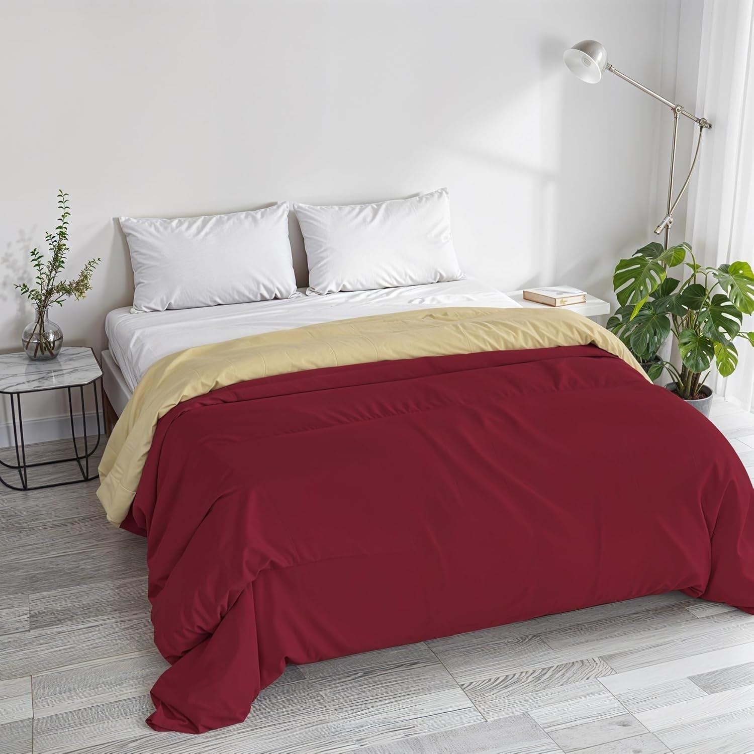 Podstawowa kołdra zimowa gładka z podszewką, ciemnozielona / kremowa, 200X245Cm Naty Shop Kołdry i kołdry Bordeaux/kremowy 250X245Cm