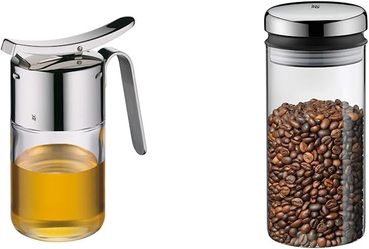 Dozownik syropu/miodu WMF Barista 240 ml, szklany słoik i zbiornik 1 l, wysokość 21,5 cm, słoik do przechowywania z pokrywką, pojemnik na ziarna kawy, słoik na płatki zbożowe, słoik do przechowywania żywności z szerokim otworem do napełniania Pudełka do przechowywania żywności Zestaw pudełek do przechowywania Naty Shop