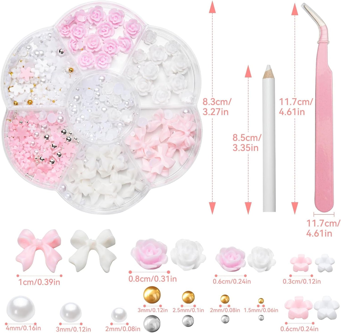 Charms do paznokci 3D, Charms do zdobienia paznokci Schleifen, Blumen i Perlen, Nagel Charms Aus Harz, Zestawy Nageldekorations, DIY Charms Nägel, Nagelanhänger