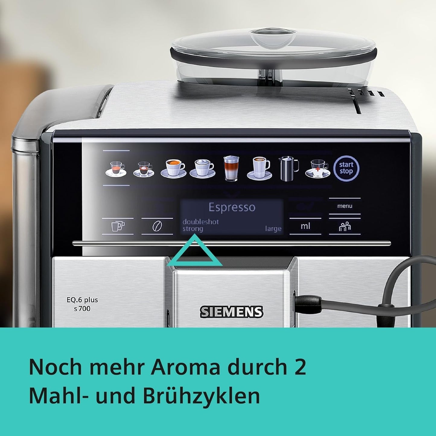 Automatyczny ekspres do kawy Siemens EQ.6 plus s700 TE657503DE, do wielu specjałów kawowych, spieniacz do mleka, młynek ceramiczny, podwójna funkcja kawy, zapobiega osadzaniu się kamienia, automatyczne czyszczenie parą, 1500 W, stal nierdzewna