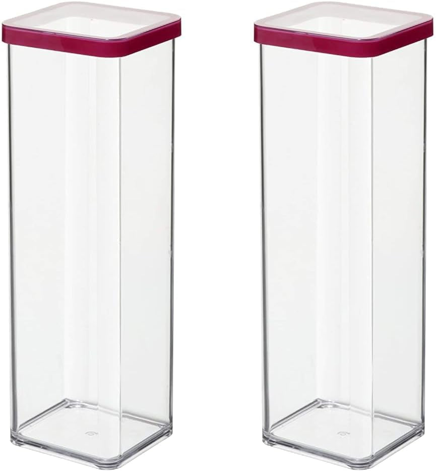 Rotho Loft Zestaw 5 słoików do przechowywania z pokrywkami, różne rozmiary, plastik niezawierający BPA (PP), przezroczysty/czerwony, (21,4 x 21,4 x 23,5 cm) Naty Shop 2 l kwadratowe pudełka do przechowywania żywności (2 szt.)