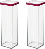 Rotho Loft Zestaw 5 słoików do przechowywania z pokrywkami, różne rozmiary, plastik niezawierający BPA (PP), przezroczysty/czerwony, (21,4 x 21,4 x 23,5 cm) Naty Shop 2 l kwadratowe pudełka do przechowywania żywności (2 szt.)