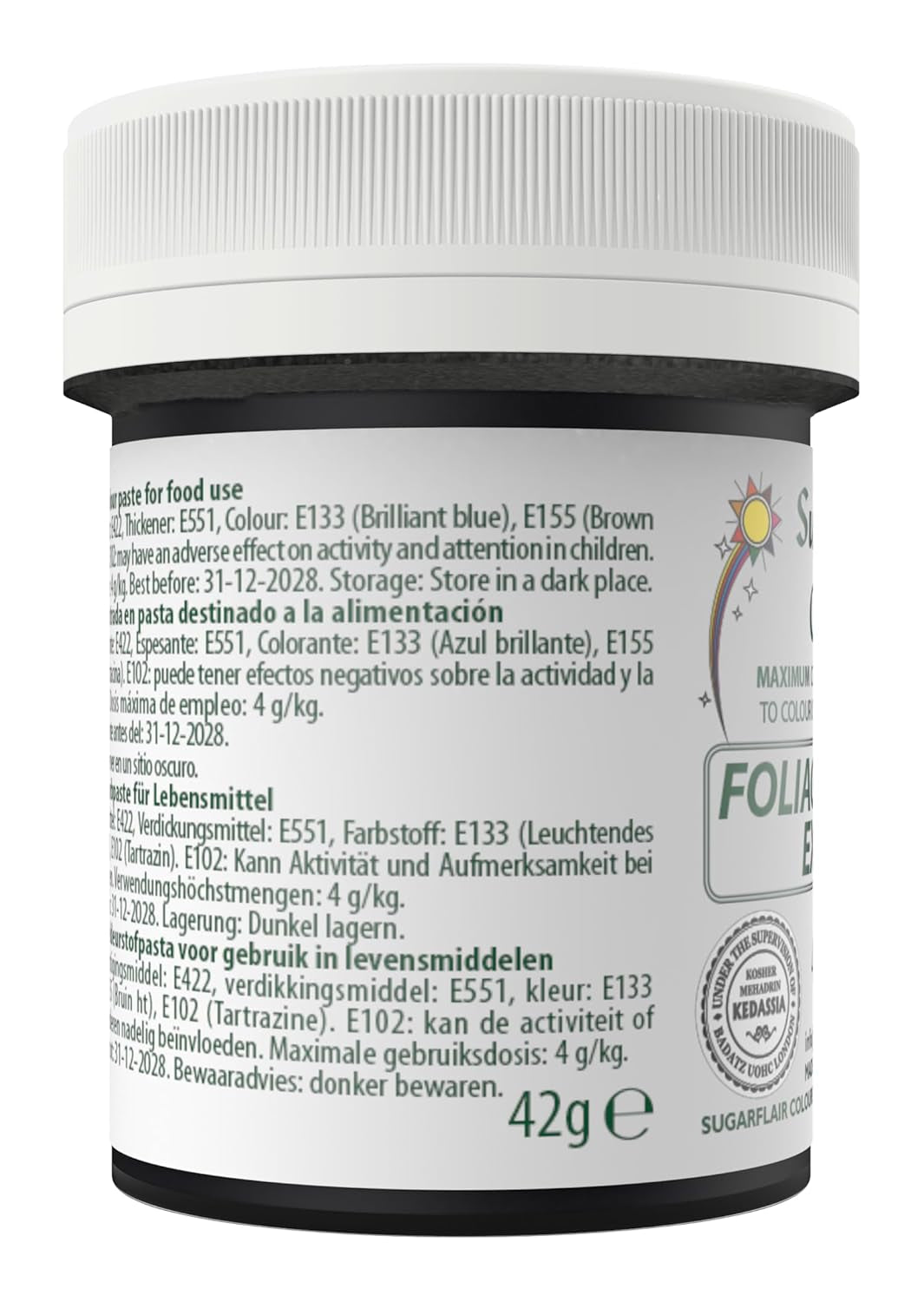 Sugarflair Max Concentrated Foliage Green Barwnik spożywczy, Wysoko skoncentrowany barwnik spożywczy z marcepanu i kremówki, Max Concentrate Pasta Barwnik - 42g