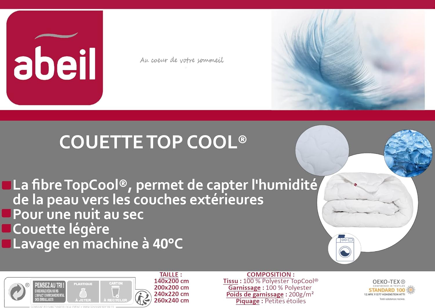 Abeil 1388 Kołdra Topcool, cienka, regulator wilgotności, biała, 240 x 260 cm Kołdry i kołdry Naty Shop
