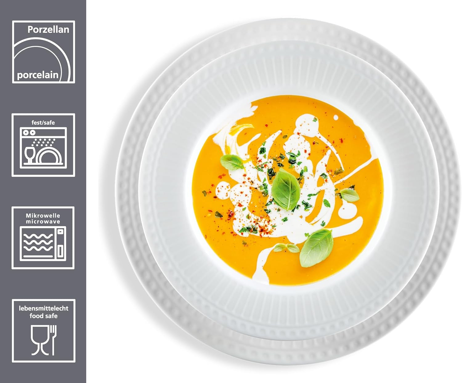Ritzenhoff & Breker Sofia Tafelservice 12-teilig, Speiseteller (26 cm) i Suppenteller (22 cm) für 6 Personen, Tafel-Set z feinem Rillenrelief, Fine-Dining-Geschirr, Porzellan, Weiß
