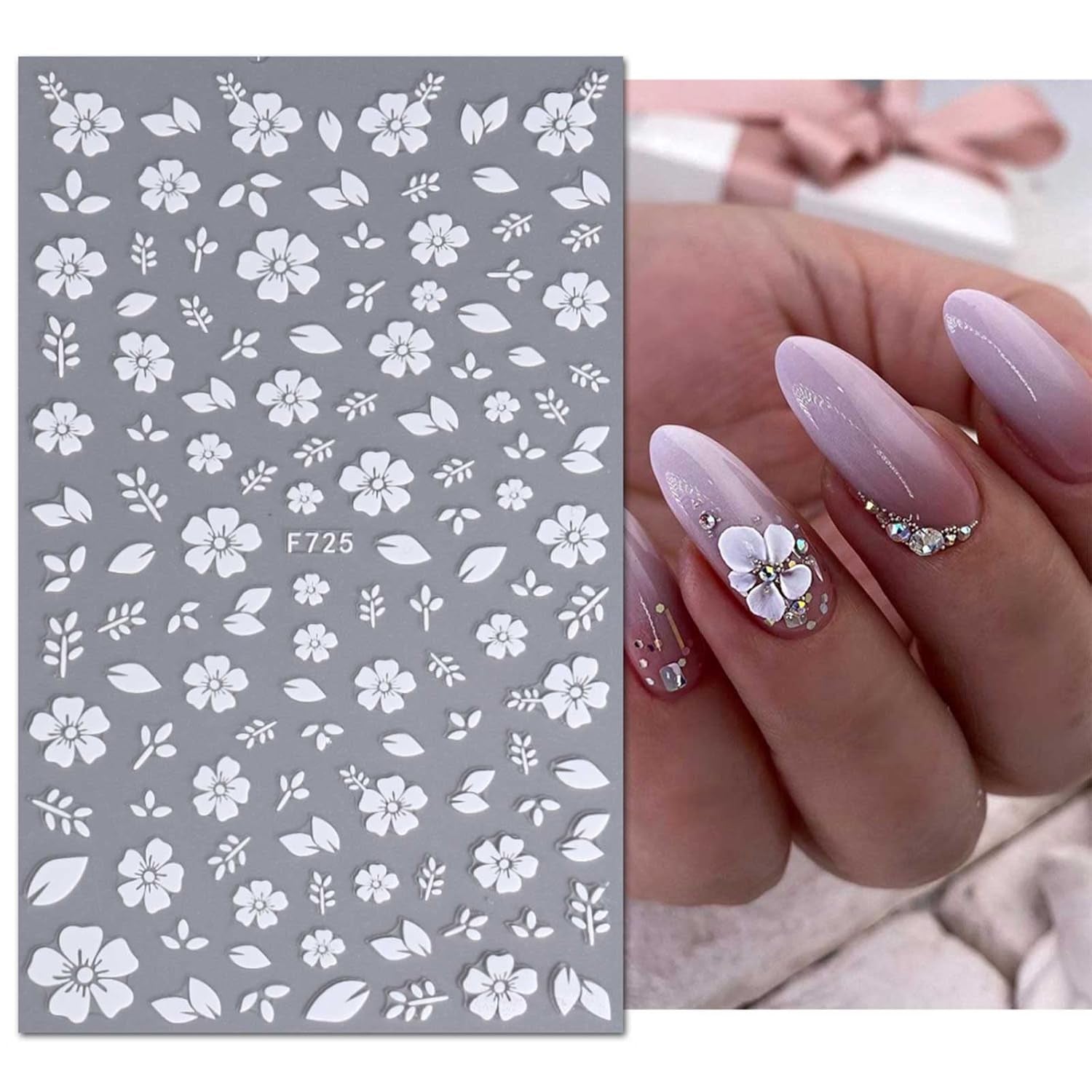 JMEOWIO Nagelsticker Frühling Weiße Blume 9 Blatt Nail Art Naklejka Selbstklebend Nagelaufkleber Sommer Blumen Dekoration Nageldesign Zubehör