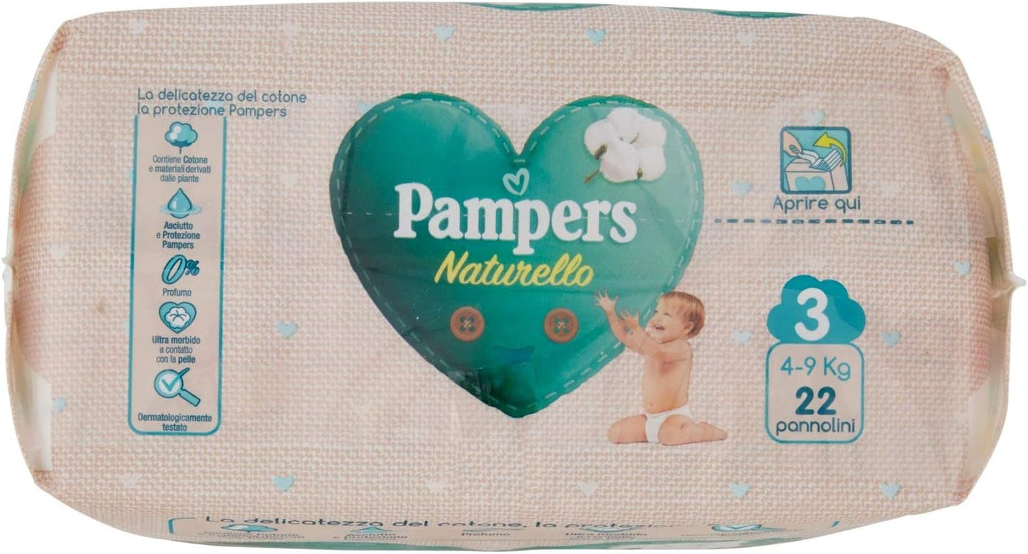 Pampers Naturello Midi, 22 pieluszki, rozmiar 3 (4-9 kg)
