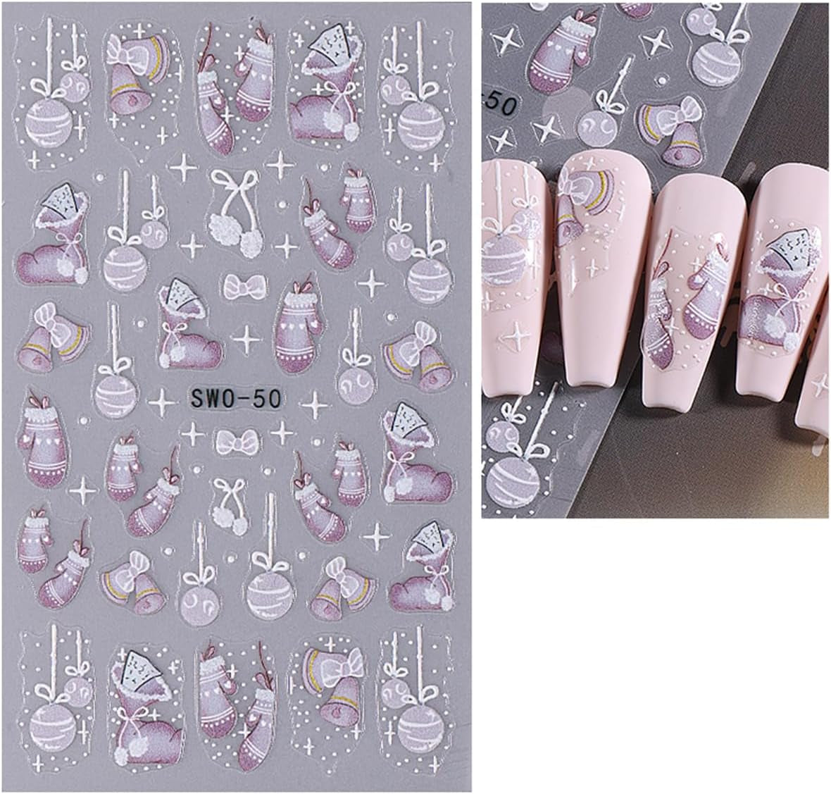 JMEOWIO Nagelsticker Weihnachten 6 Blatt Nail Art Naklejka Selbstklebend Nagelaufkleber Schneeflocke Winter Urlaub Süß Dekoration Nageldesign Zubehör