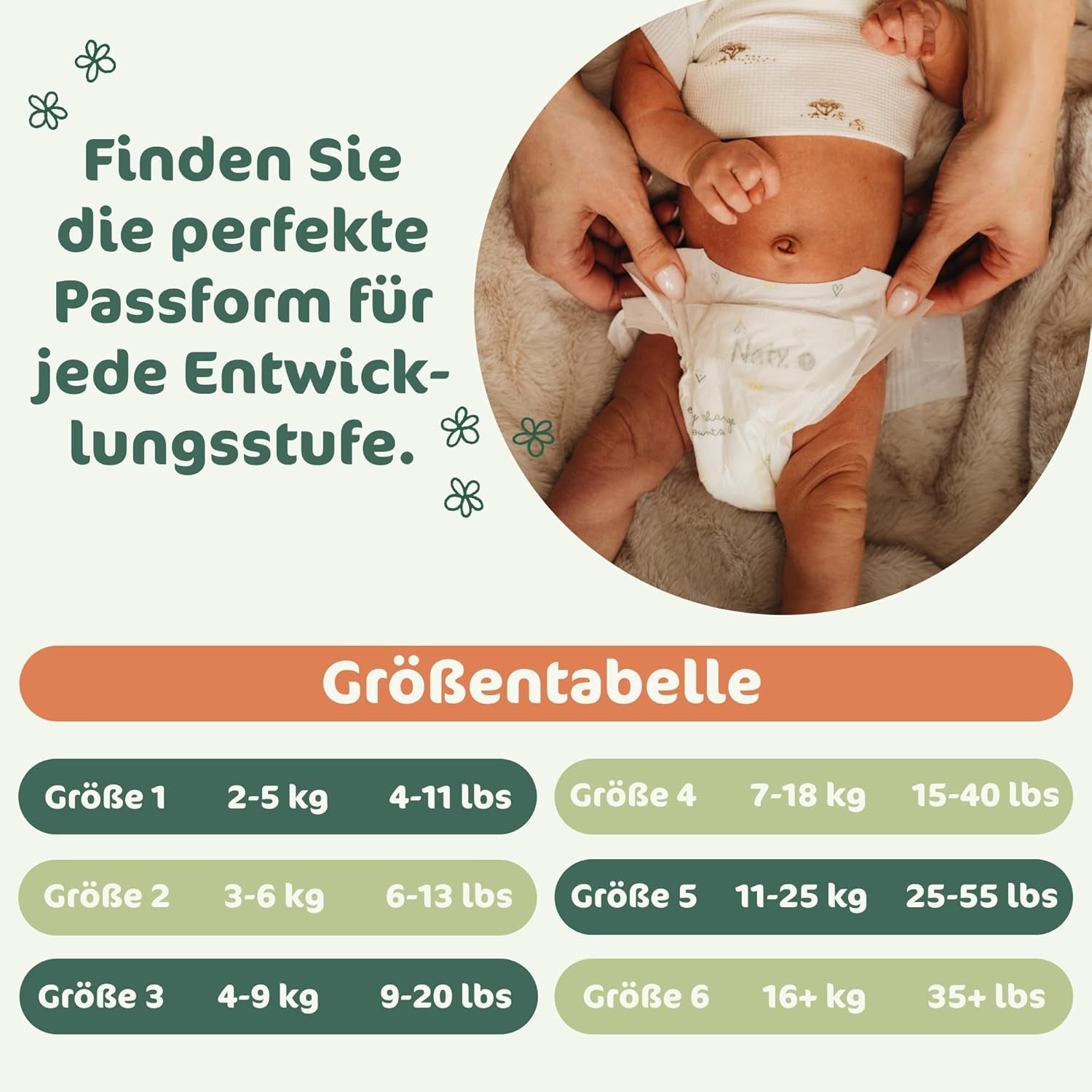 Pieluchy dla niemowląt Naty BioEmbrace, rozmiar 3 (4–9 kg) | 100% materiałów roślinnych, delikatnych dla skóry | Oddychająca miękkość, testowana dermatologicznie, doskonała wchłanialność | 100 szt.