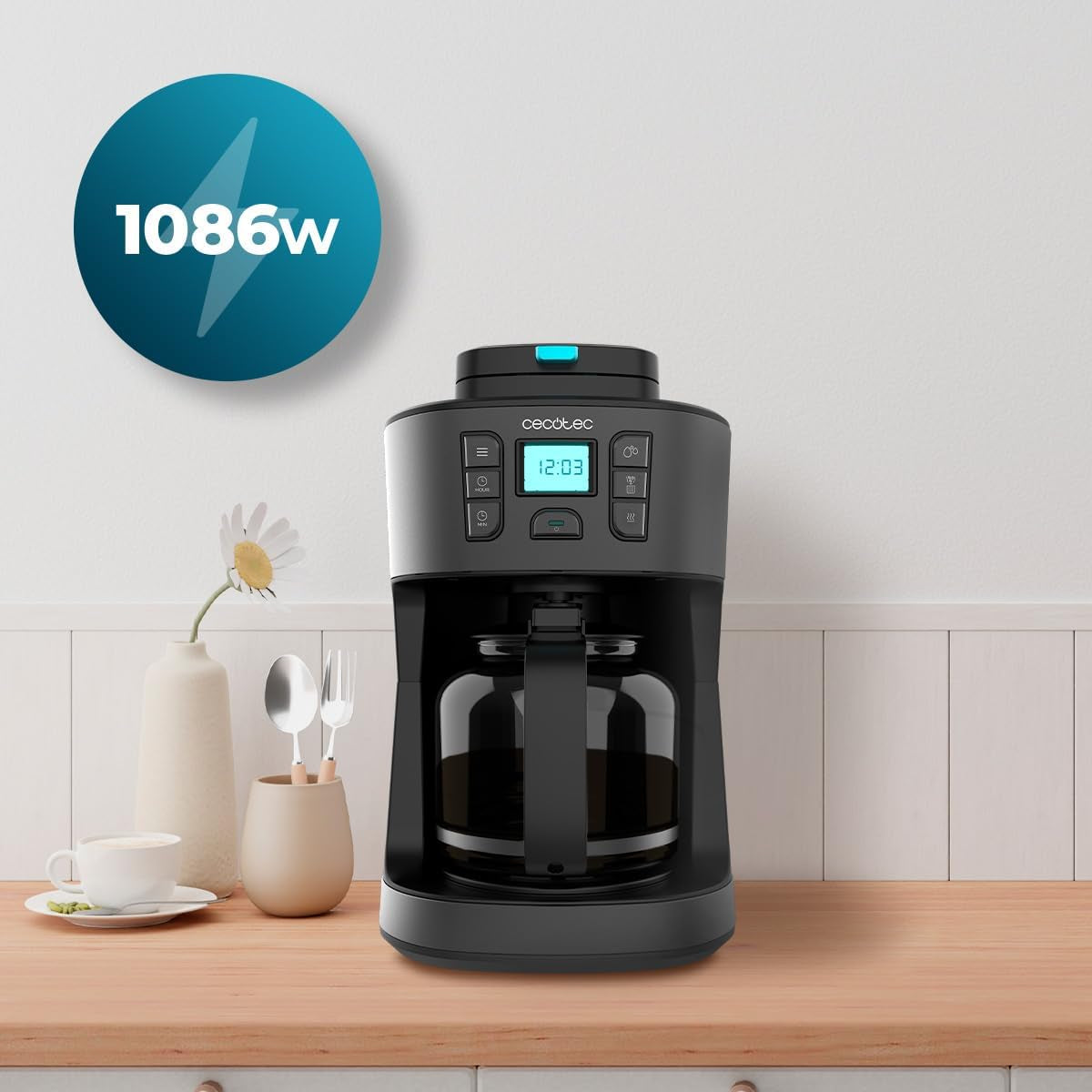 Ekspres przelewowy Cecotec Coffee 66 Grind & Drop Essential. 1086 W, Młynek ostrzowy, Do 12 filiżanek, Technologia Extreme Aroma, Cyfrowy, Stal nierdzewna, Automatyczne wyłączanie.