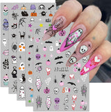 JMEOWIO Nagelsticker Halloween Süßer Geisterkürbis 9 Blatt Nail Art Naklejka Selbstklebend Nagelaufkleber Dekoration Nageldesign Zubehör