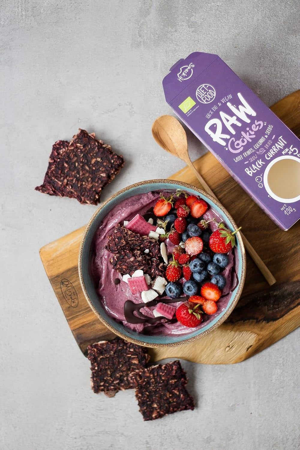 DIET-FOOD RAW Organiczne ciasteczka z czarną porzeczką Zdrowa przekąska Pyszne ciasteczka biurowe Bez konserwantów 100g (1 opakowanie)