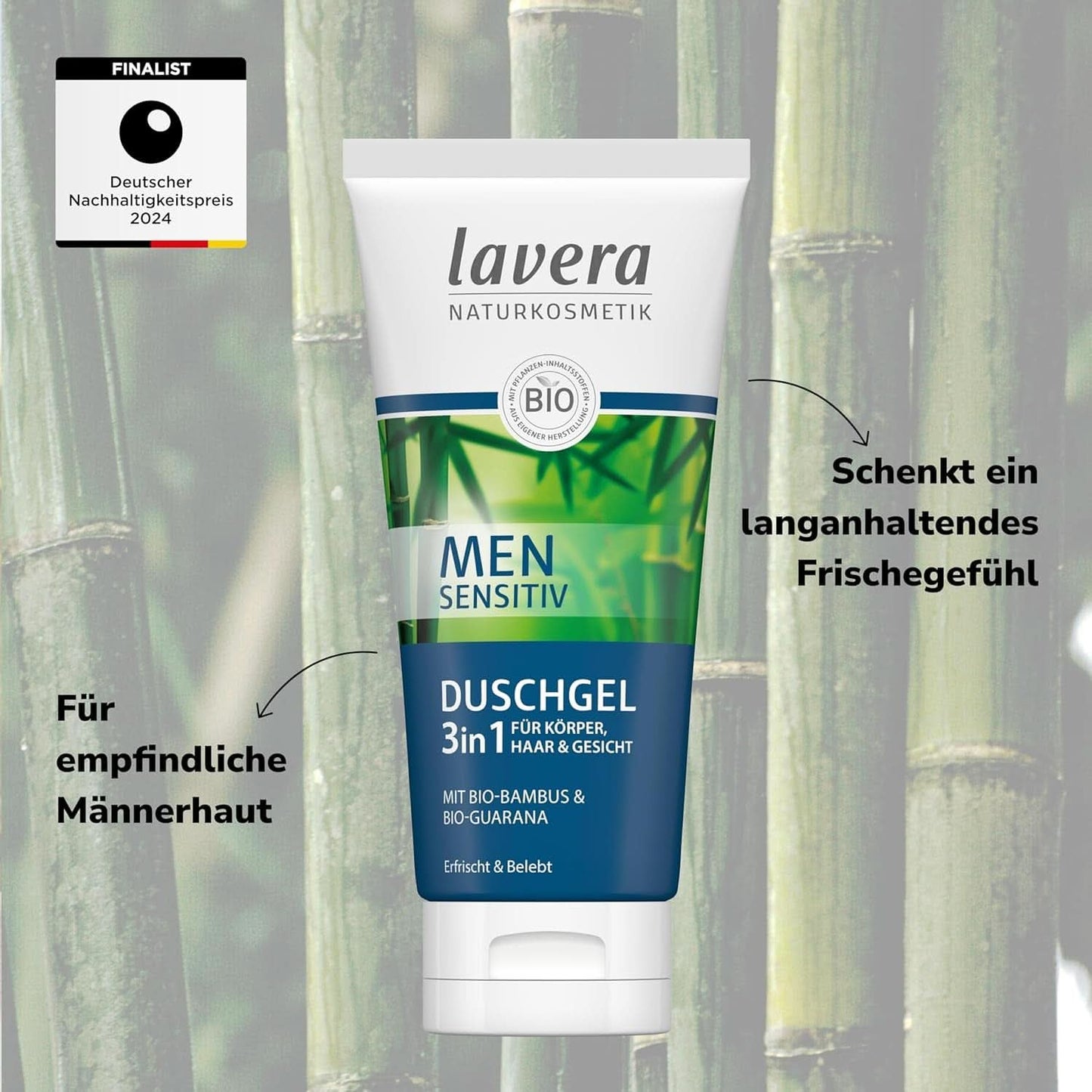 Lavera, Żel pod prysznic z organicznym bambusem i guaraną, 3 w 1, do skóry, włosów i twarzy, 200 ml Pod prysznic i do kąpieli Naty Shop
