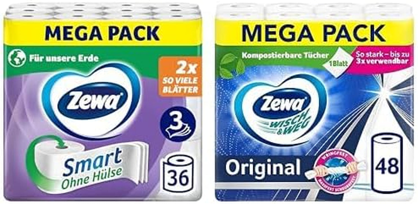 Pakiet ekonomiczny Papier toaletowy Zewa Smart 36 rolek + Zewa Wisch&Weg 48 rolek