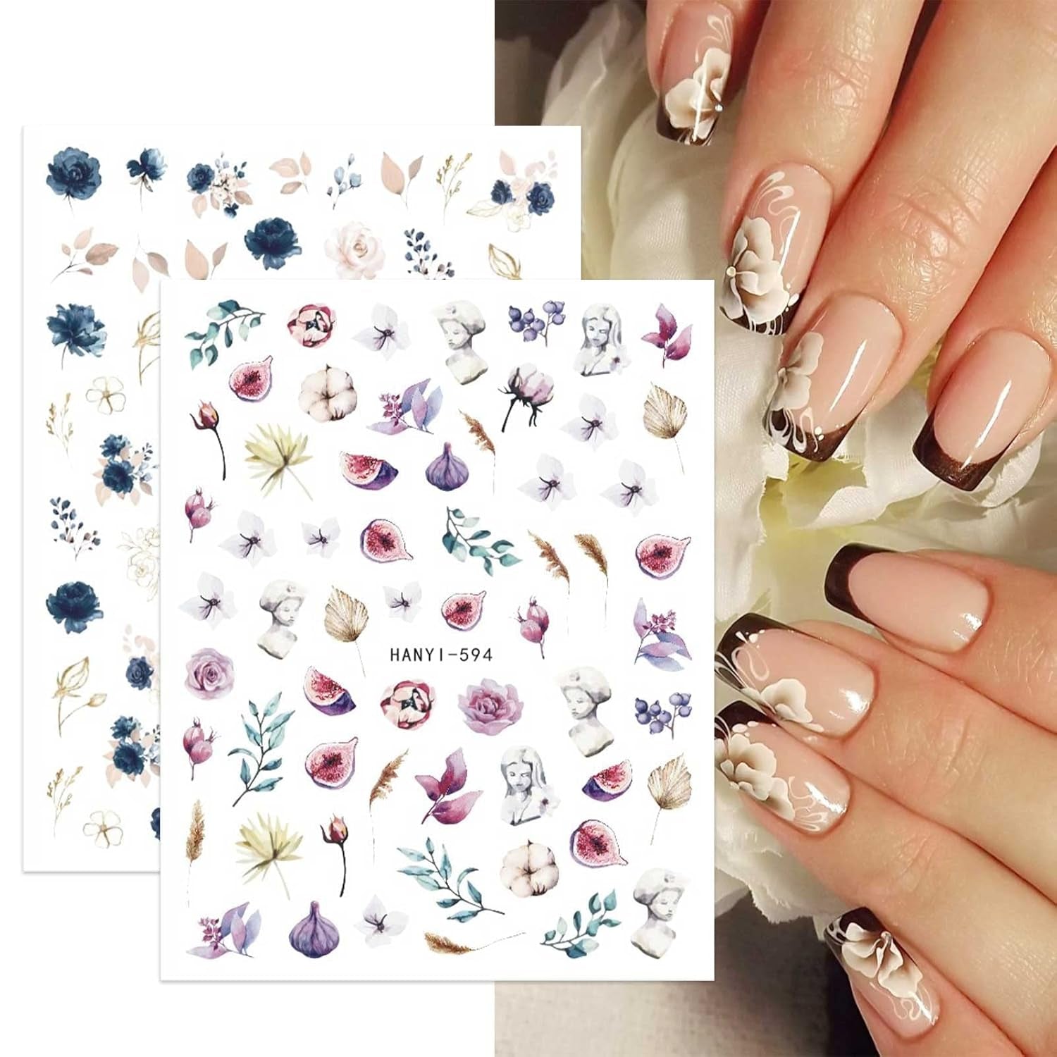 JMEOWIO Nagelsticker Frühling Blumen 10 Blatt Nail Art Naklejka Selbstklebend Nagelaufkleber Buntes Sommer Blumen Dekoration Nageldesign Zubehör