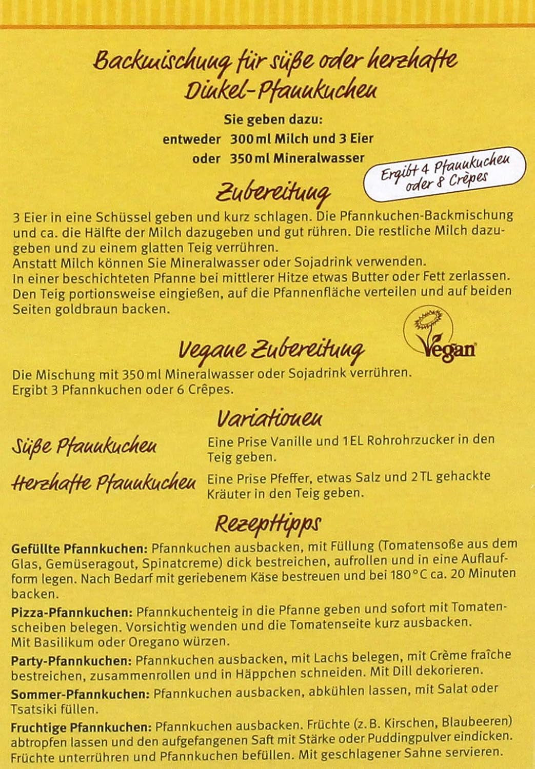 Dinkel-Pfannenkuchen, 180 G Mieszanka do pieczenia i gotowania Naty Shop