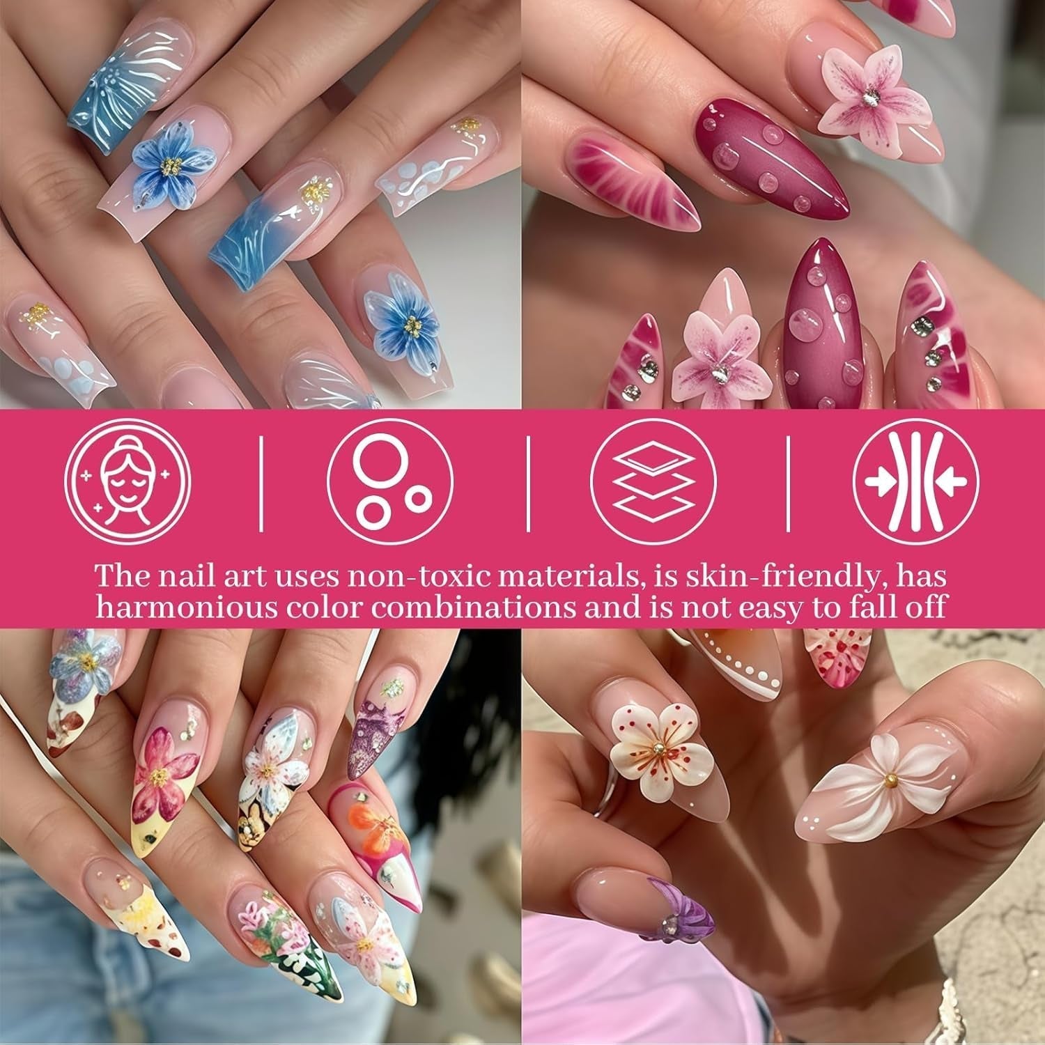 Zestaw 50 Stück 3D Blume Nail Charms, Bunte Nageldesign Zubehör, Nägel Charms i Nagel Art Charms, Perfekt Für Nailart, Maniküre Dekoration i DIY Nageldesign