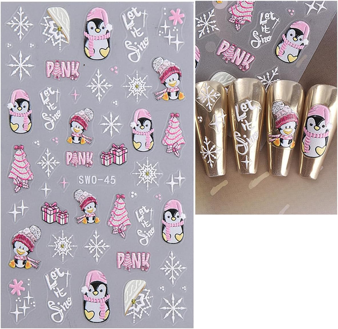 JMEOWIO Nagelsticker Weihnachten 6 Blatt Nail Art Naklejka Selbstklebend Nagelaufkleber Schneeflocke Winter Urlaub Süß Dekoration Nageldesign Zubehör