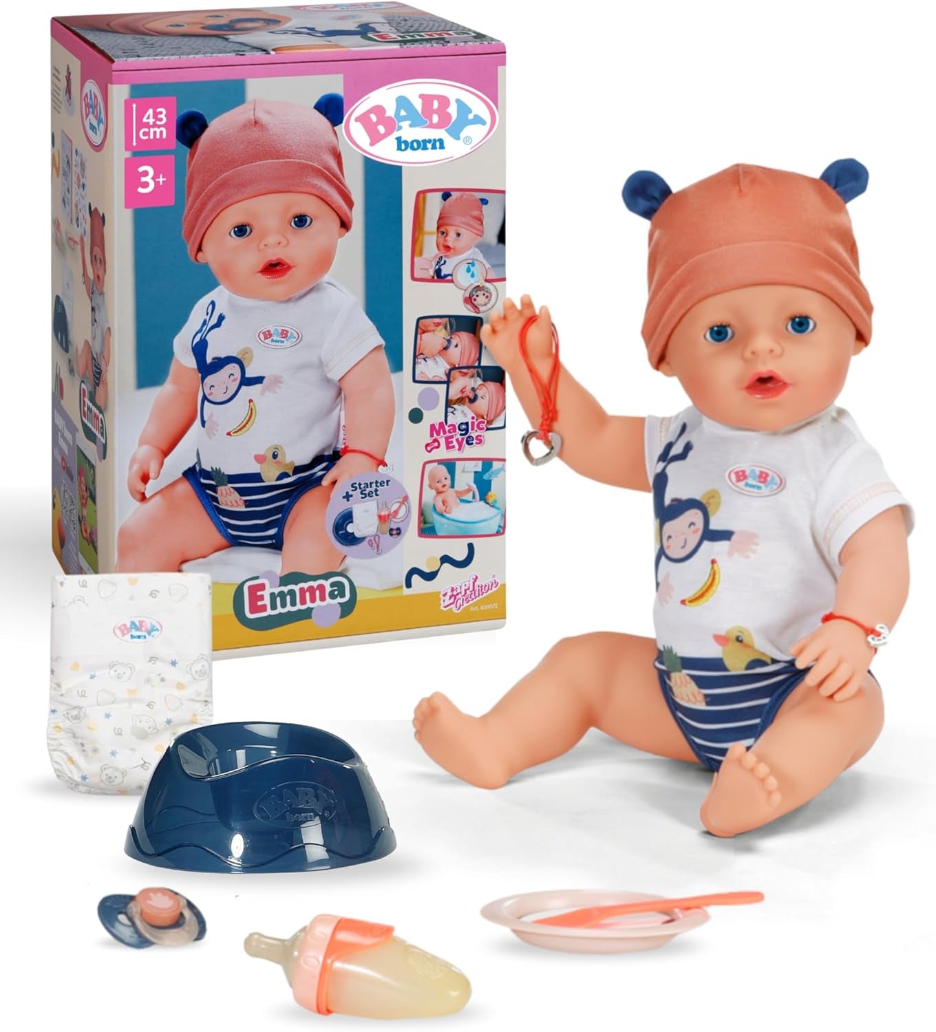 Lalka Baby Born Emma w stylu dżungli - 43 cm - 10 funkcji, w tym akcesoria i body w kolorach unisex - Działa bez baterii - Odpowiednia dla dzieci w wieku 3 lat i starszych