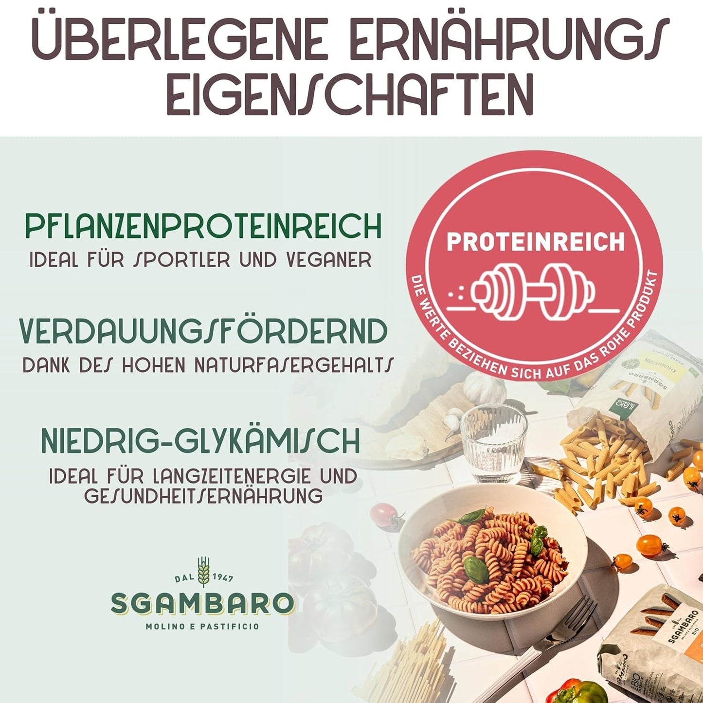 Organiczny makaron Penne Rigate N.91 - 500g z mąką orkiszową, mąką z soczewicy i mąką z komosy ryżowej - Bogaty w białko, źródło błonnika i białka