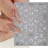 Glänzend Aurora Shell Schmetterling Nagelsticker Selbstklebend,Erleichterung Schmetterlinge Nail Naklejka Rosa Laser Schmetterling Nagelaufkleber Für Frauen Nageldesign Zubehör Nagel Zubehör Nail Art