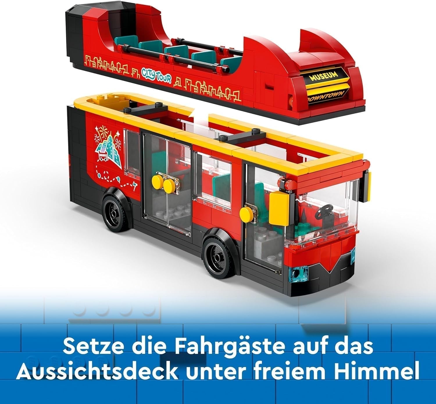 LEGO City piętrowy autobus, piętrowy autobus zabawkowy, zestaw pojazdów dla dziewcząt i chłopców od 7 lat, zawiera 5 figurek, w tym dziecko w wózku 60407 Zestawy do budowania Besuche den LEGO-Store