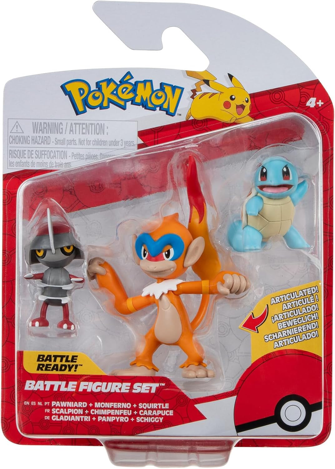 Pokémon PKW3057 Zestaw figurek bojowych-Piepi, Tanhel, Lauchzelot Figurki Naty Shop Gladiantri, Schiggy, Panpyro