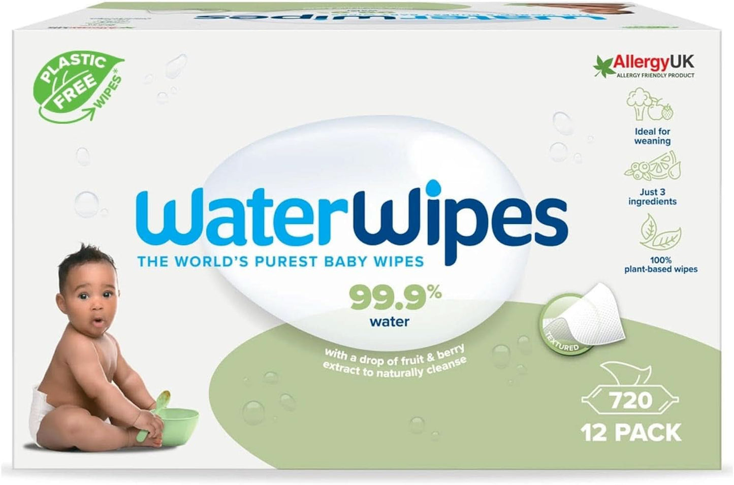 Chusteczki wodne Plastikfreie, Texturierte Reinigungstücher Für Kleinkinder & Babies, 240 Stück (4 opakowania), 99,9 % Wasserbasierte Reinigungstücher, Unperfümiert Für Empfindliche Haut Naty Shop 720 Stück (opakowanie 12Er)