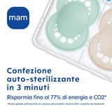 MAM smoczek 6+ miesięcy (2 szt.) MAM 6-16 miesięcy świecący w ciemności z gumową smoczkiem, 2 szt. z uchwytem do sterylizacji smoczka, jasnoniebieski/jasnoniebieski