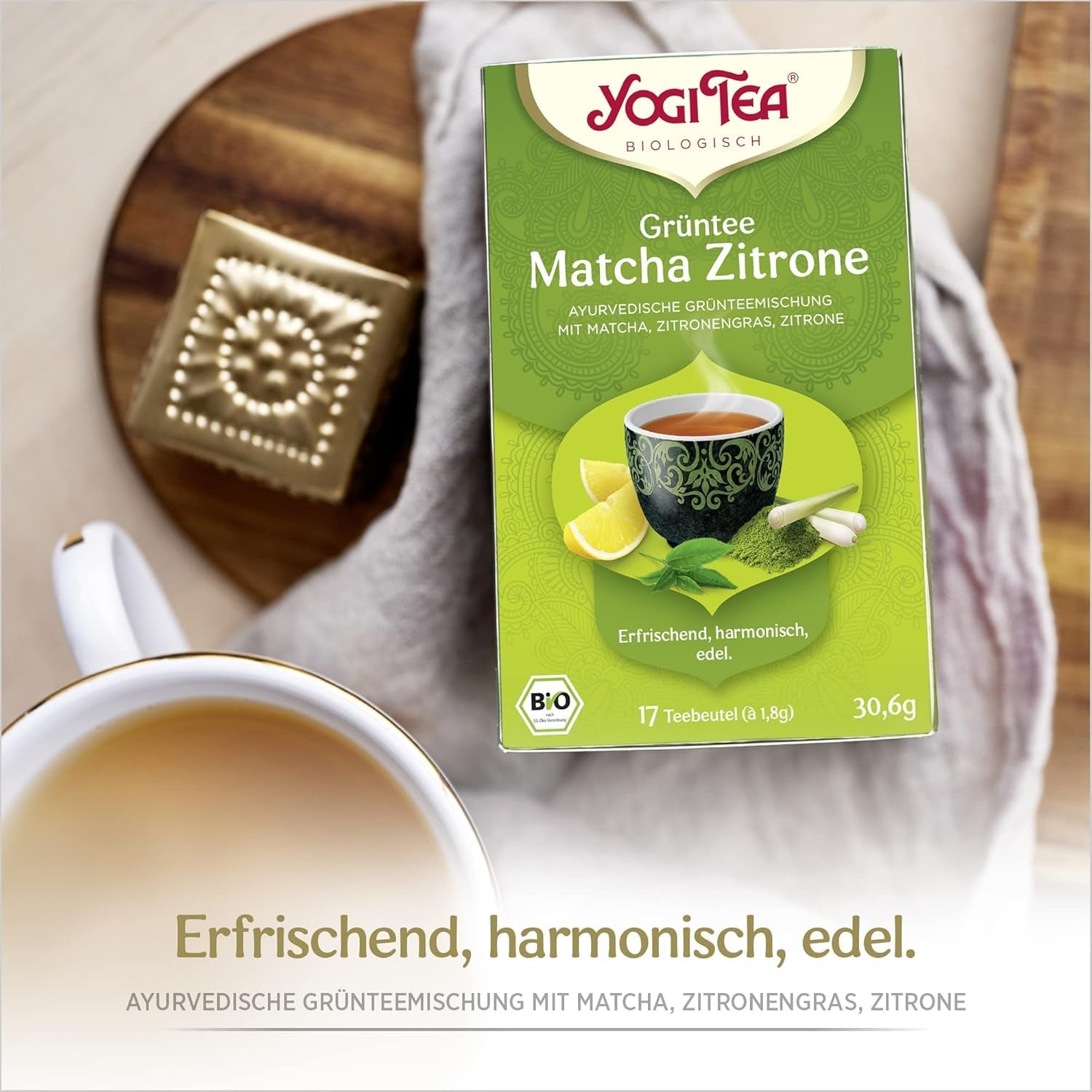 Yogi Tea - zielona herbata Matcha z cytryną, ekologiczna ziołowa ajurwedyjska zielona herbata, mieszanka zielonych herbat, matcha, trawa cytrynowa i limonka, herbata Yogi 6 opakowań, 6X17 torebek z herbatą (łącznie 102 torebek z herbatą)