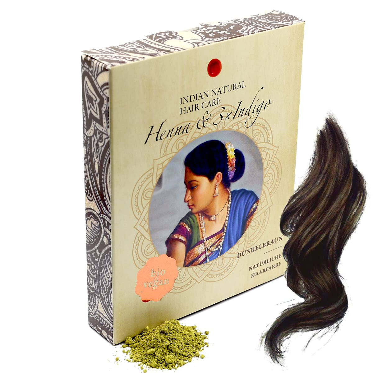 Henna & 3×Indigo - Ciemny kasztan - Naturalny kolor włosów - Puder - 200g Farba do włosów Naty Shop Tytuł domyślny
