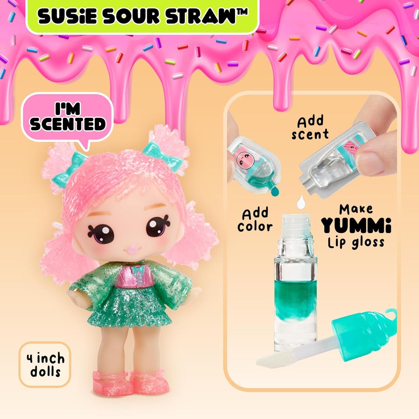 Lalka z błyszczykiem do ust Yummiland – Susie Sour Straw – zawiera zestaw błyszczyków do ust DIY, odpowiedni dla dzieci w wieku 4+, seria 2